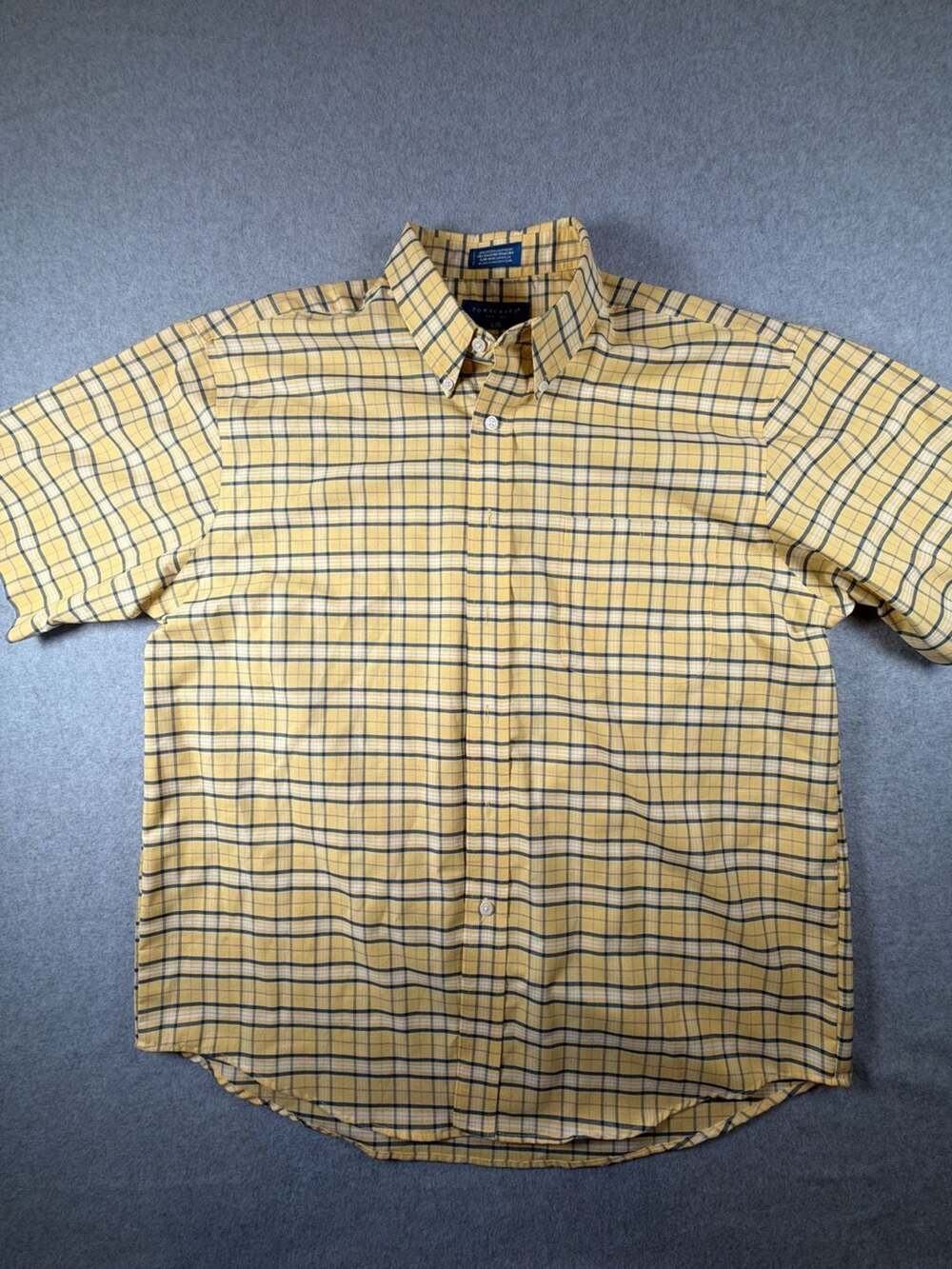 Towncraft Wrinkle Free Yellow Plaid Short Sleeve Button Down Shirt Large